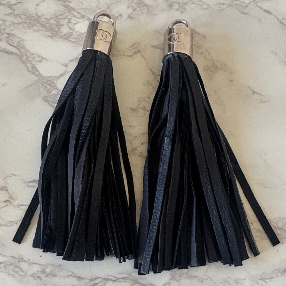 Black Leather Tassel Keychain Pair - Designer Style